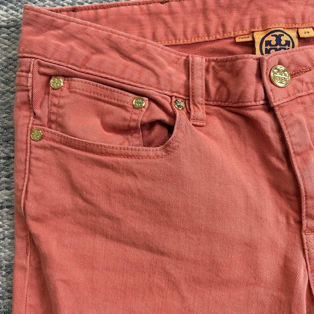 Tory Burch Alexa Crop Jeans Womens 29 32x25 Coral Orange Denim Stretch Pants - Picture 3 of 16